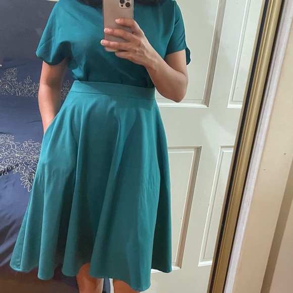 Vintage Inspired Teal Circle MIDI Skirt - Picture 9 of 9